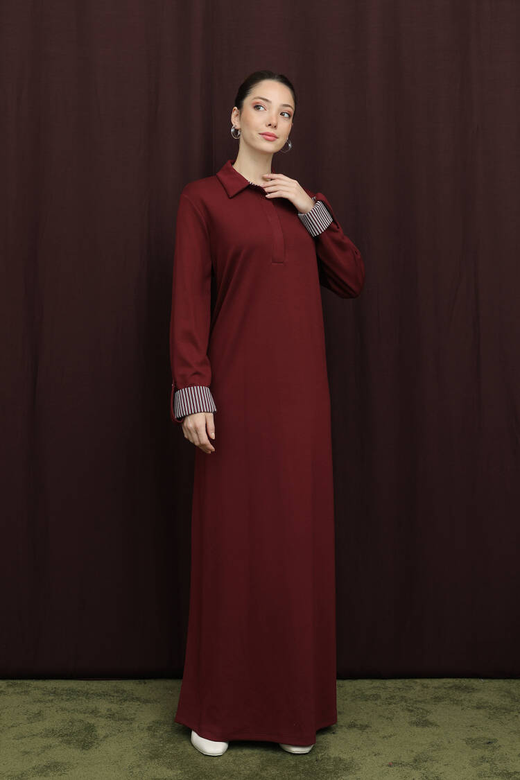 Claret Red Modest Shirt Dress With Polo Neck - Brand: Puane - Women & Kids, Baby Clothes Wholesale - Globality Store