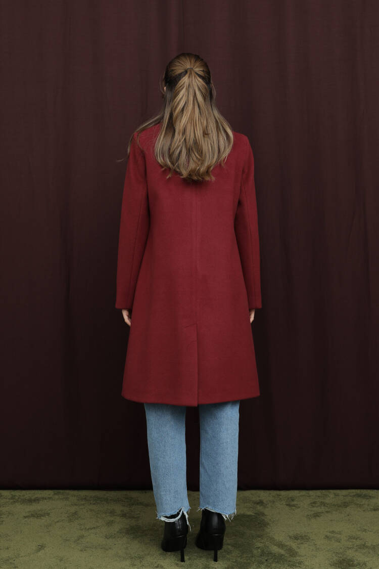 Claret Red Single-Breasted Long Coat