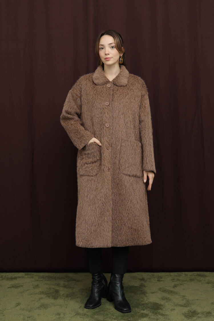 Brown Single-Breasted Fur Coat With Point Collar - Brand: Puane - Women & Kids, Baby Clothes Wholesale - Globality Store