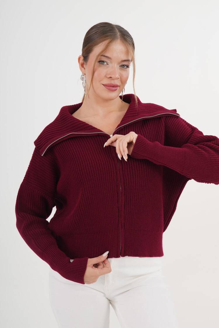 Cardigan With Zip Up And Off Shoulder Neck