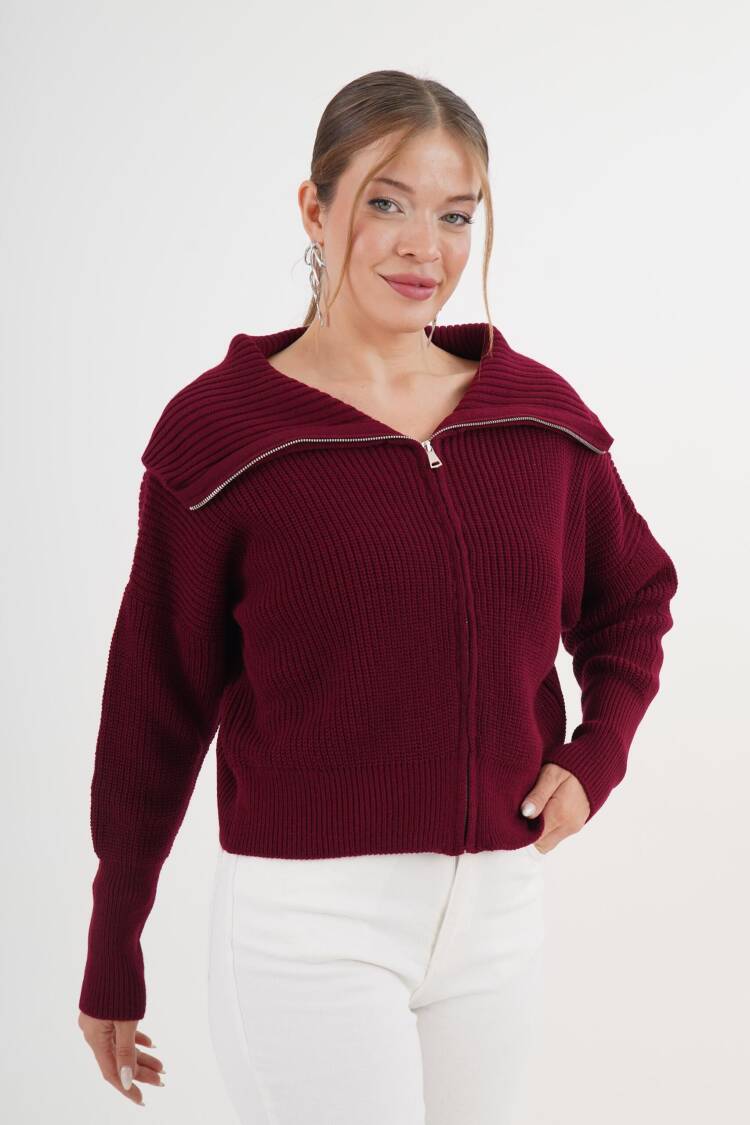Cardigan With Zip Up And Off Shoulder Neck