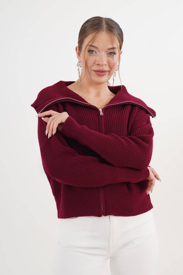 Cardigan With Zip Up And Off Shoulder Neck
