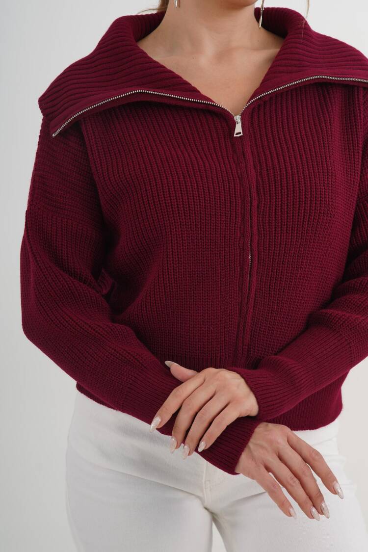 Cardigan With Zip Up And Off Shoulder Neck