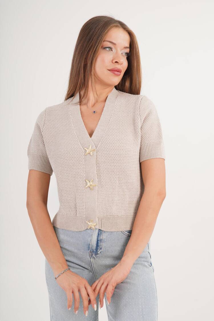 Beige Casual Elegant Cardigan With V-Neck
