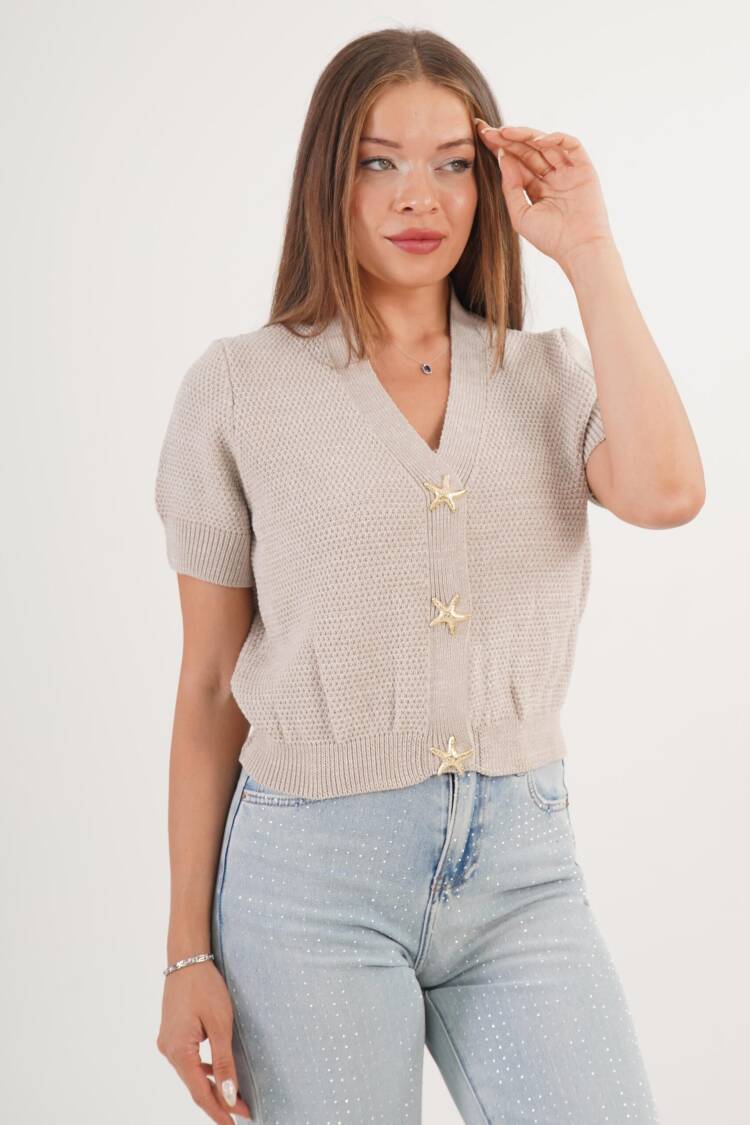 Beige Casual Elegant Cardigan With V-Neck