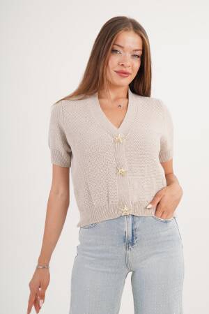 Beige Casual Elegant Cardigan With V-Neck - Brand: Lustrin - Women & Kids, Baby Clothes Wholesale - Globality Store