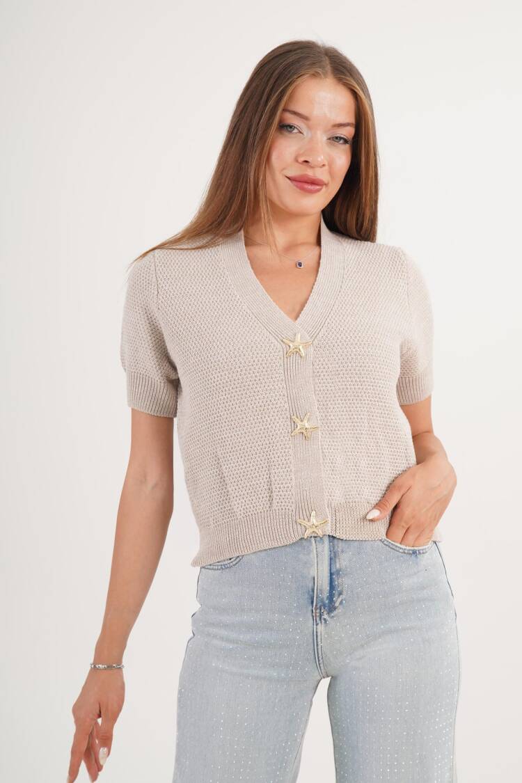 Beige Casual Elegant Cardigan With V-Neck