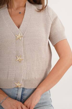 Beige Casual Elegant Cardigan With V-Neck - Brand: Lustrin - Women & Kids, Baby Clothes Wholesale - Globality Store