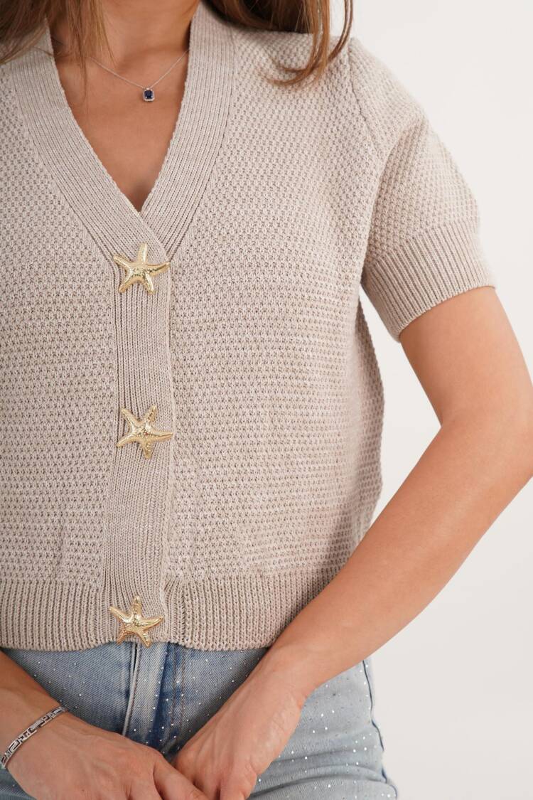 Beige Casual Elegant Cardigan With V-Neck