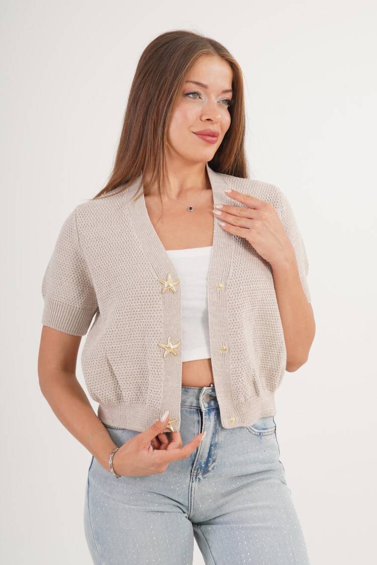 Beige Casual Elegant Cardigan With V-Neck - Brand: Lustrin - Women & Kids, Baby Clothes Wholesale - Globality Store
