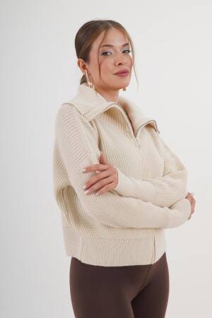Beige Cardigan Casual Elegant Streetwear Zip-Up - Brand: Lustrin - Women & Kids, Baby Clothes Wholesale - Globality Store