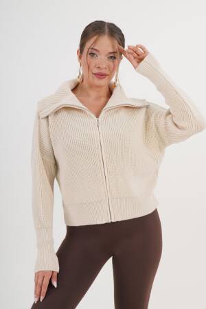 Beige Cardigan Casual Elegant Streetwear Zip-Up - Brand: Lustrin - Women & Kids, Baby Clothes Wholesale - Globality Store