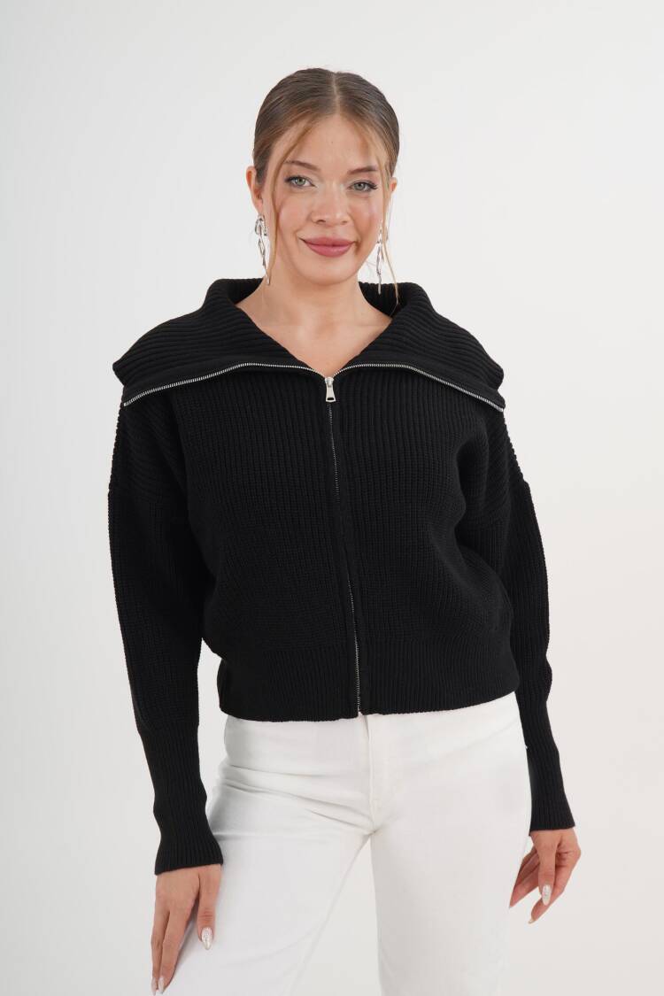 Zip Up Hooded Neck Cardigan