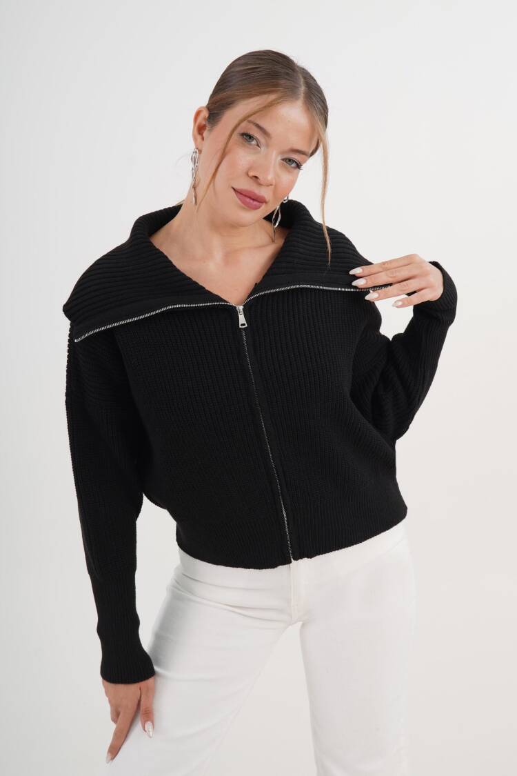 Zip Up Hooded Neck Cardigan
