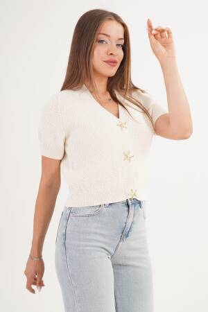Beige Cardigan With V-Neck And Buttoned Closure - Brand: Lustrin - Women & Kids, Baby Clothes Wholesale - Globality Store