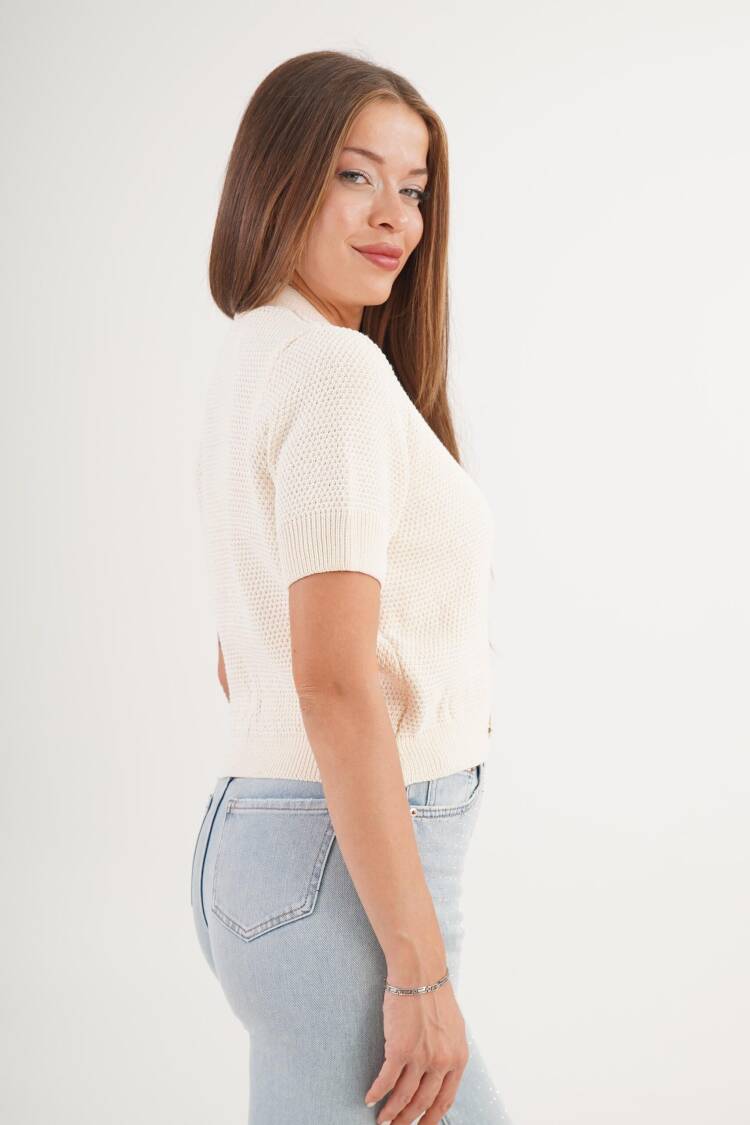 Beige Cardigan With V-Neck And Buttoned Closure