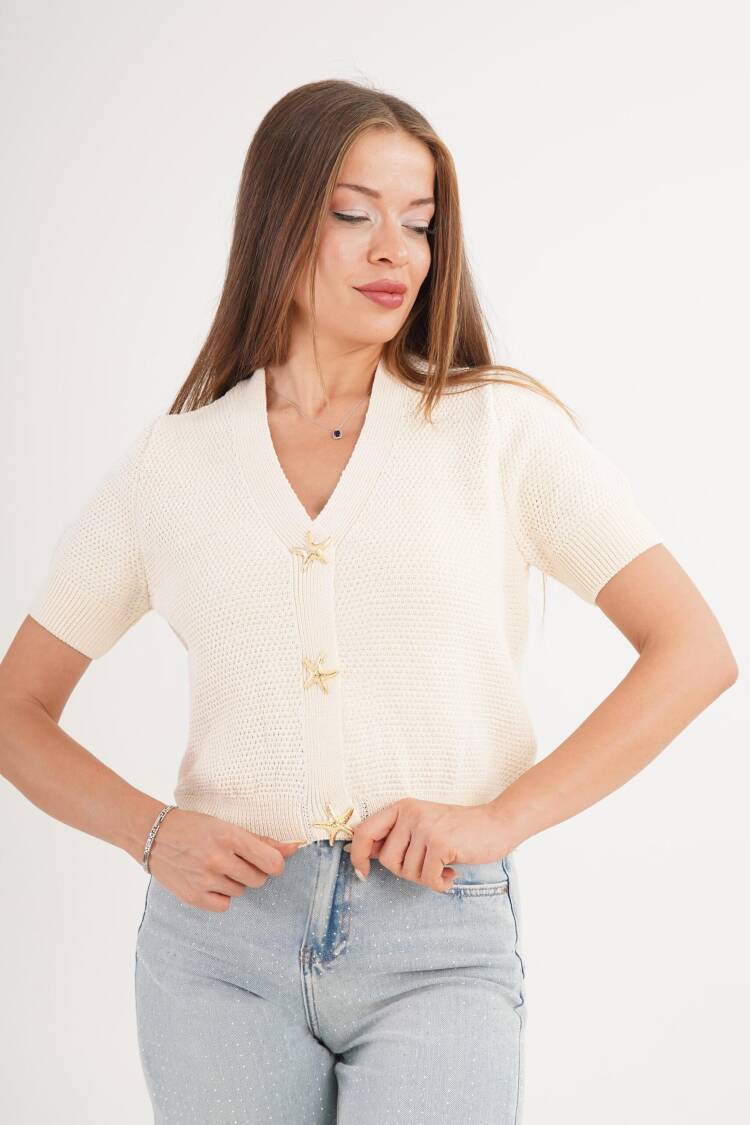 Beige Cardigan With V-Neck And Buttoned Closure - Brand: Lustrin - Women & Kids, Baby Clothes Wholesale - Globality Store