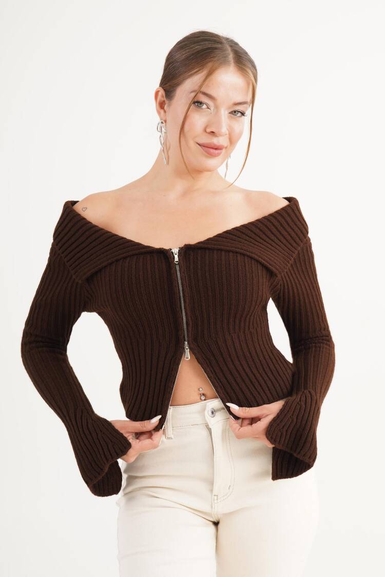 Slim Fit Zip Up Bell Sleeve Cardigan - Brand: Lustrin - Women & Kids, Baby Clothes Wholesale - Globality Store