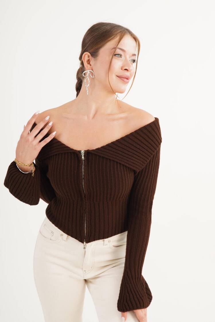 Slim Fit Zip Up Bell Sleeve Cardigan