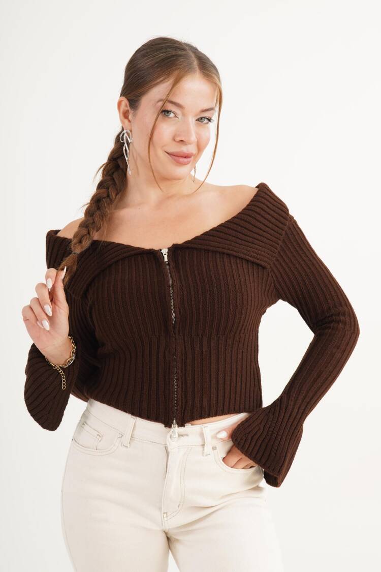 Slim Fit Zip Up Bell Sleeve Cardigan