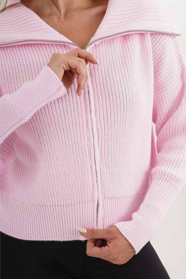 Oversized Fit Hooded Neck Zip Up Cardigan