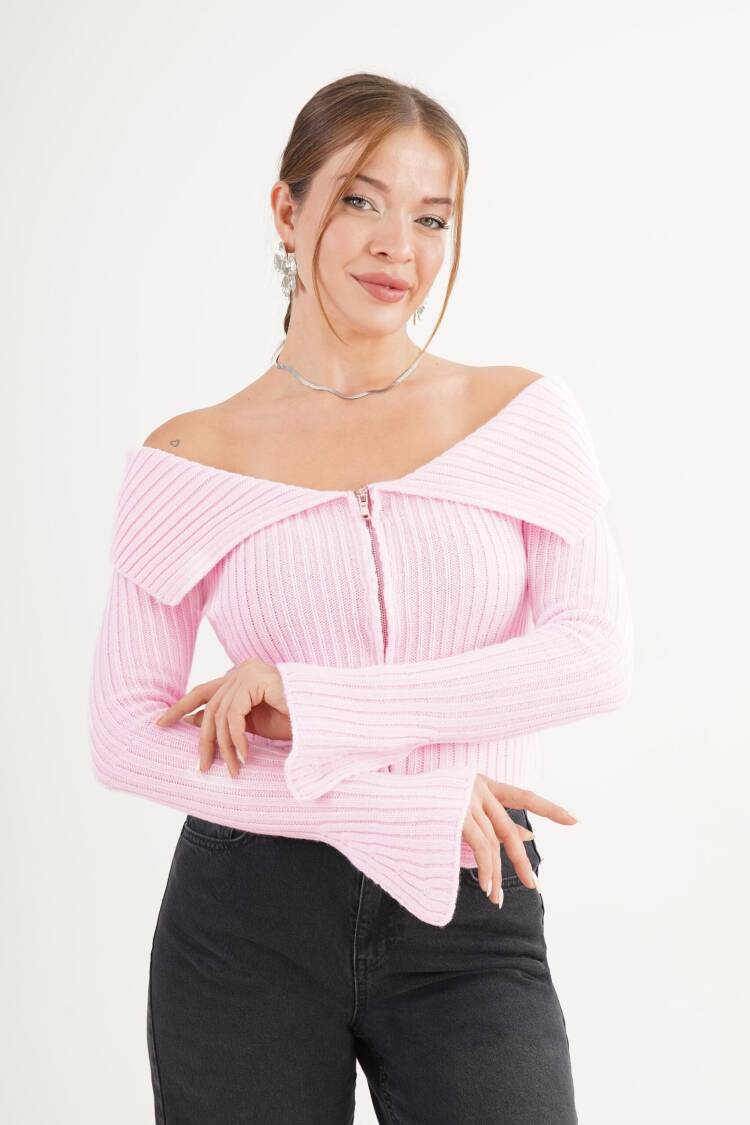 Slim Fit Bell Sleeve Zip-Up Cardigan