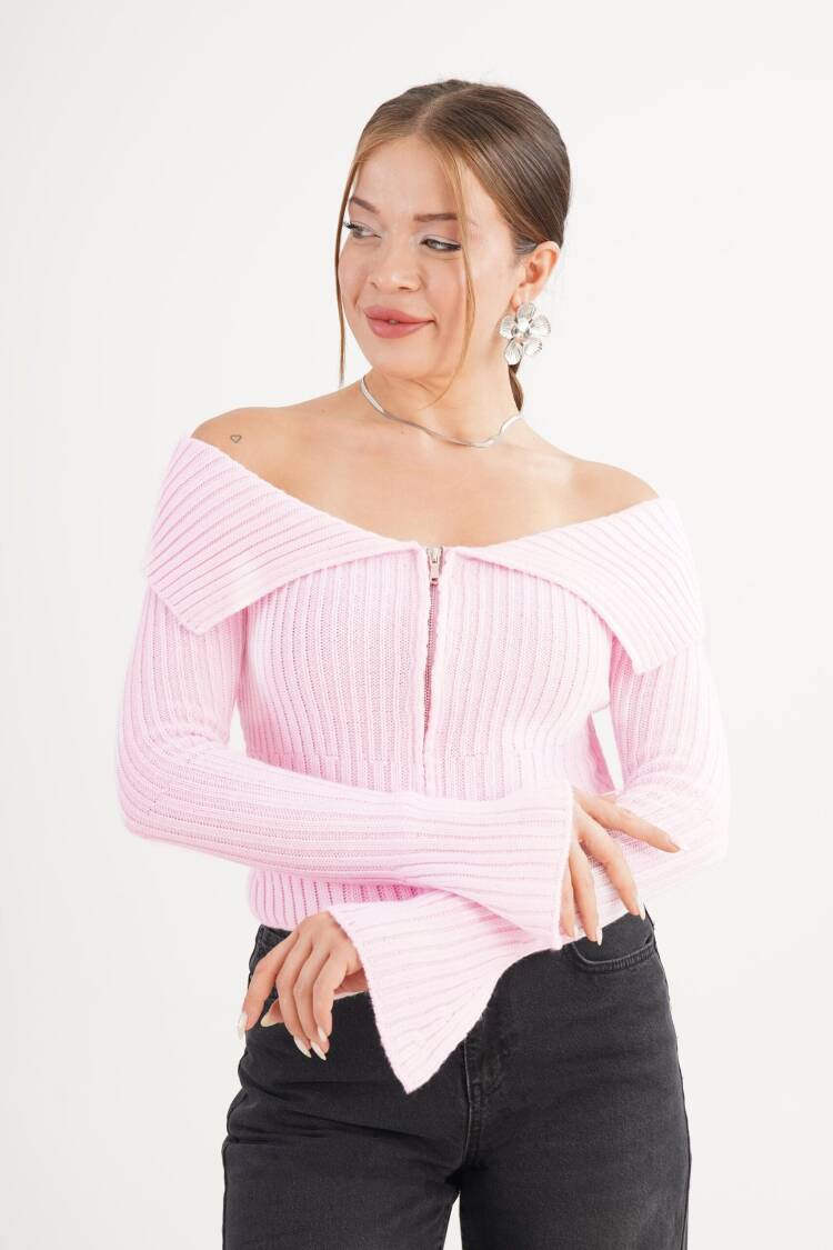Slim Fit Bell Sleeve Zip-Up Cardigan