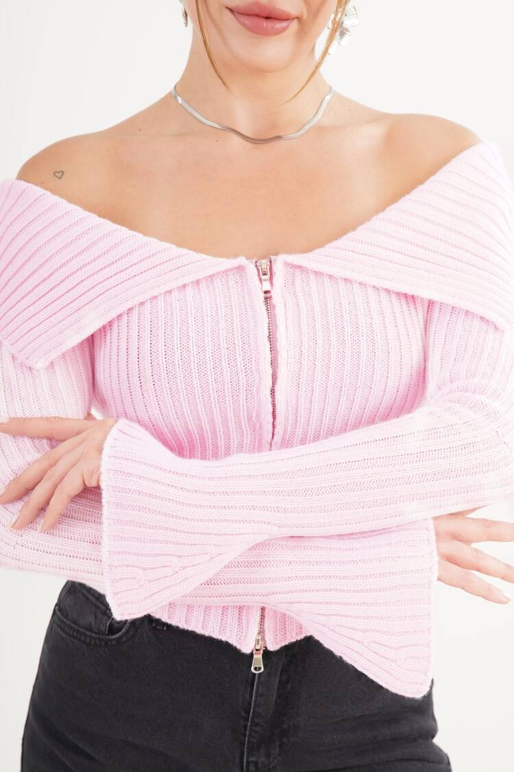 Slim Fit Bell Sleeve Zip-Up Cardigan