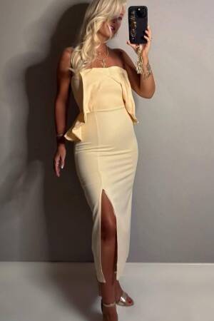 Beige Strapless Bodycon Midi Dress - Brand: My Jest Fashion - Women & Kids, Baby Clothes Wholesale - Globality Store