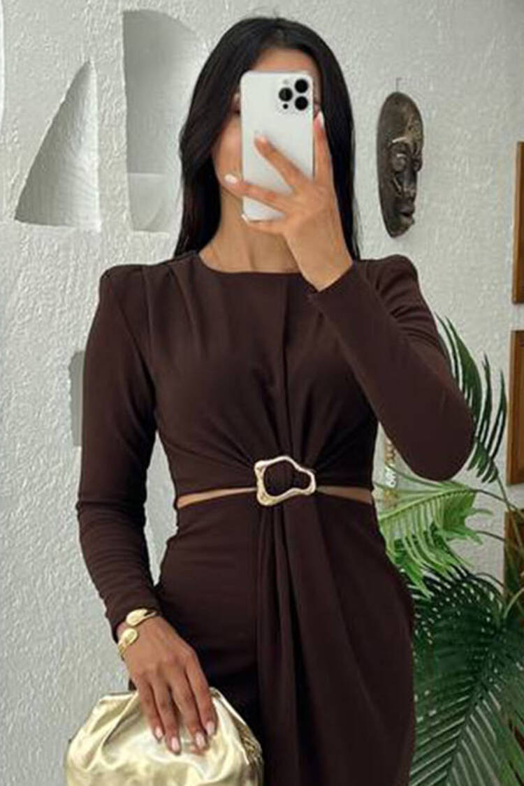 ElegantWrap Midi Dress With Long Sleeves - Brand: Mode Roy - Women & Kids, Baby Clothes Wholesale - Globality Store