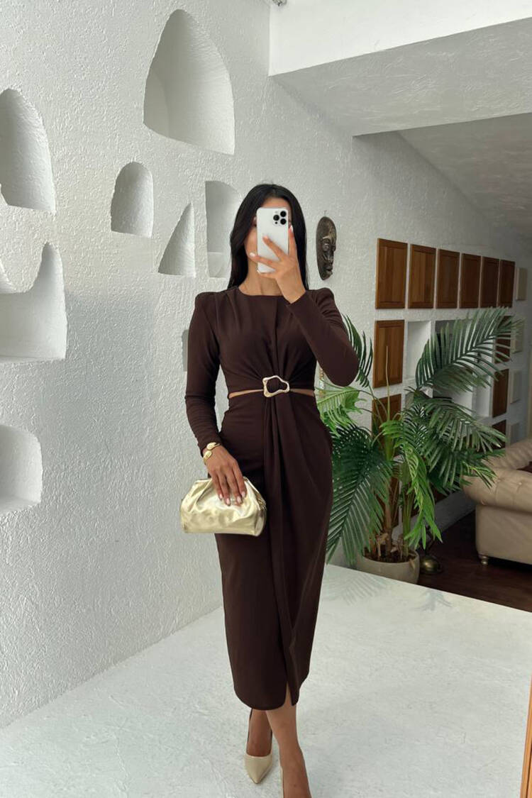 ElegantWrap Midi Dress With Long Sleeves
