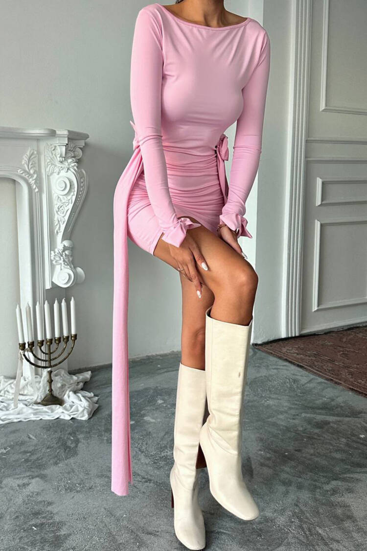 SexyBodycon Mini Dress With Boat Neck