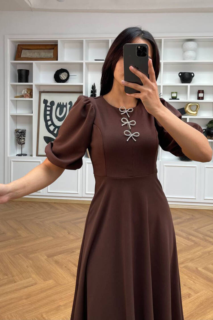 Fit And Flare Midi Dress With Puff Half Sleeves - Brand: Mode Roy - Women & Kids, Baby Clothes Wholesale - Globality Store