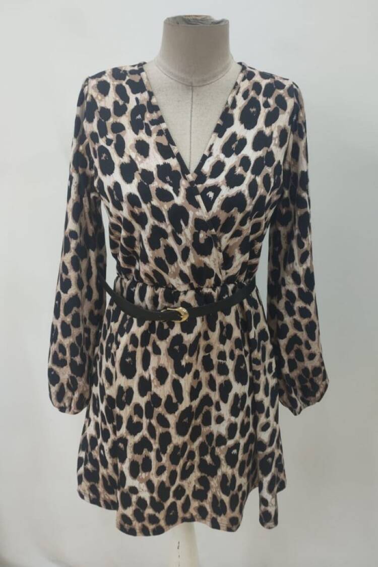 Black Leopard Print A-Line Mini Dress
