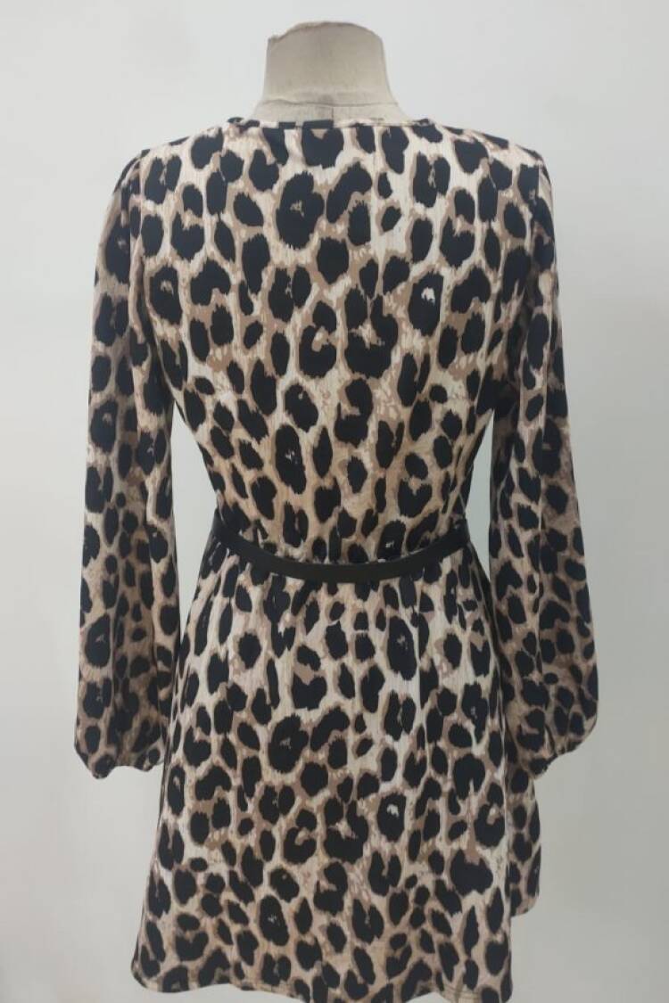 Black Leopard Print A-Line Mini Dress
