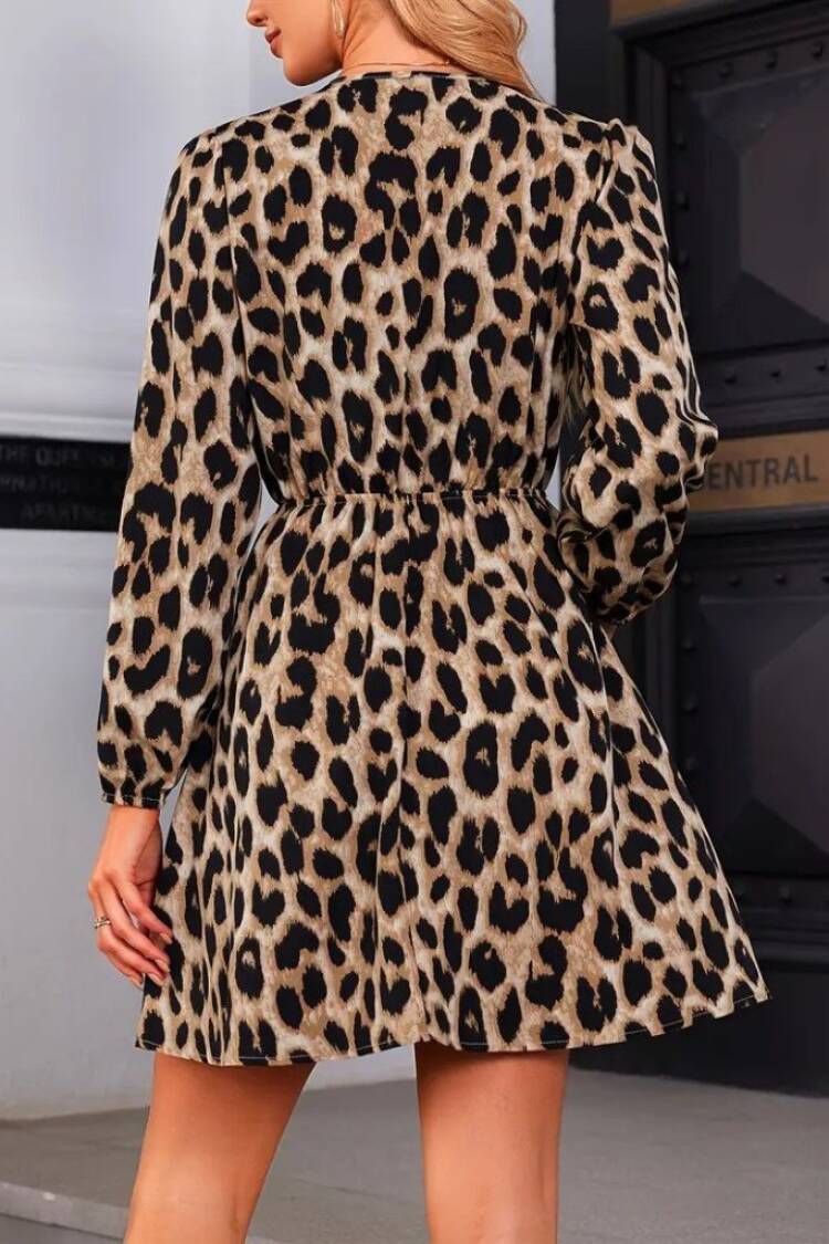Black Leopard Print A-Line Mini Dress
