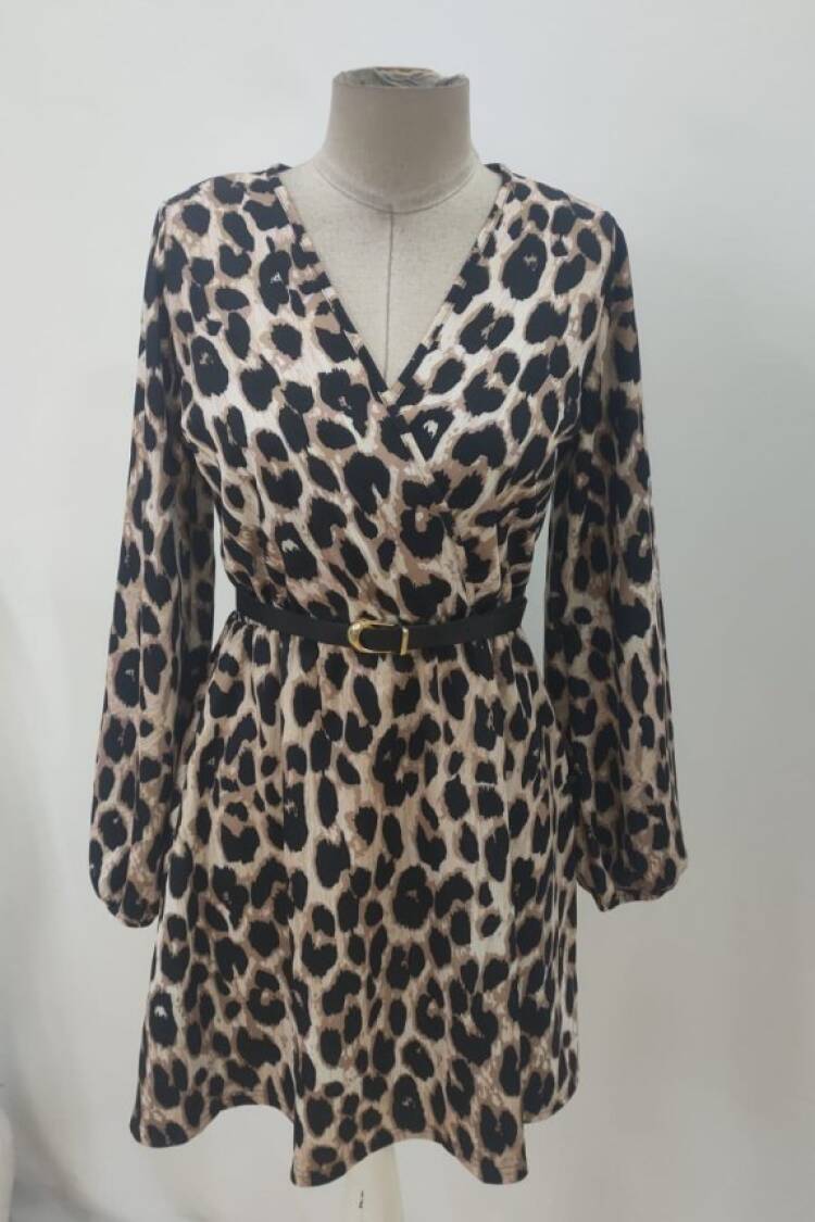 Black Leopard Print A-Line Mini Dress