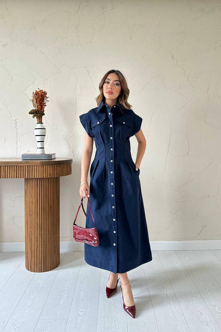 Midi Shirt Dress With Cap Sleeves