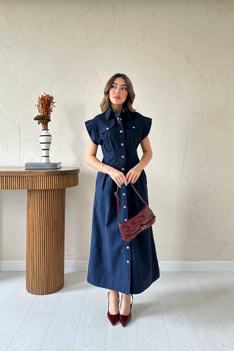 Midi Shirt Dress With Cap Sleeves