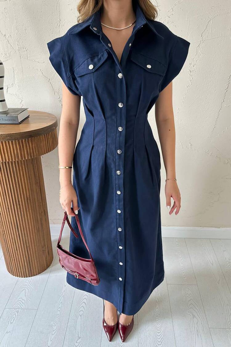 Midi Shirt Dress With Cap Sleeves
