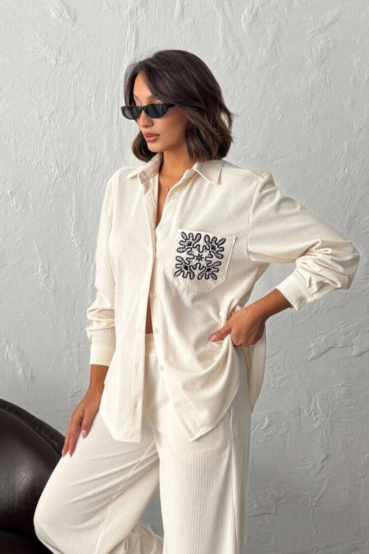 Ecru Shirt – Casual Elegant Buttoned Long Sleeve - Brand: Topshow - Women & Kids, Baby Clothes Wholesale - Globality Store