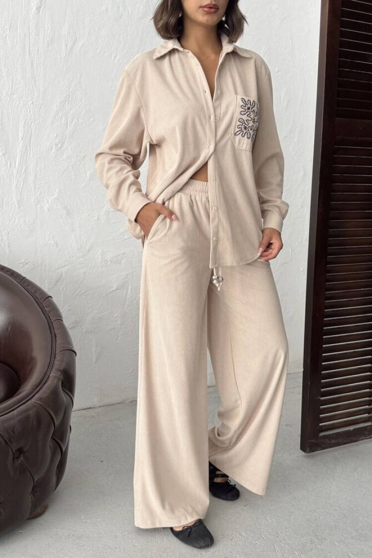 Beige Casual Streetwear Palazzo Pants