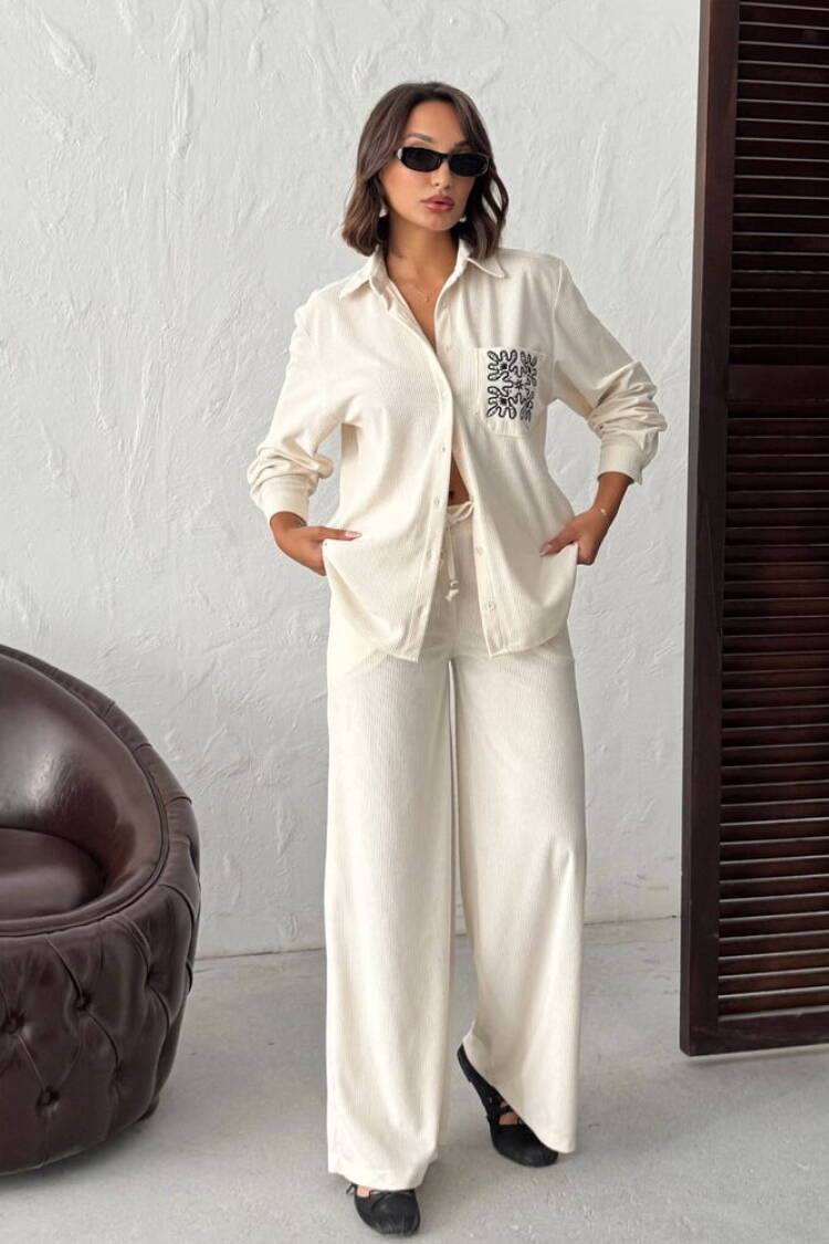 Beige Palazzo Pants With Wide Leg And Drawstring - Brand: Topshow - Women & Kids, Baby Clothes Wholesale - Globality Store