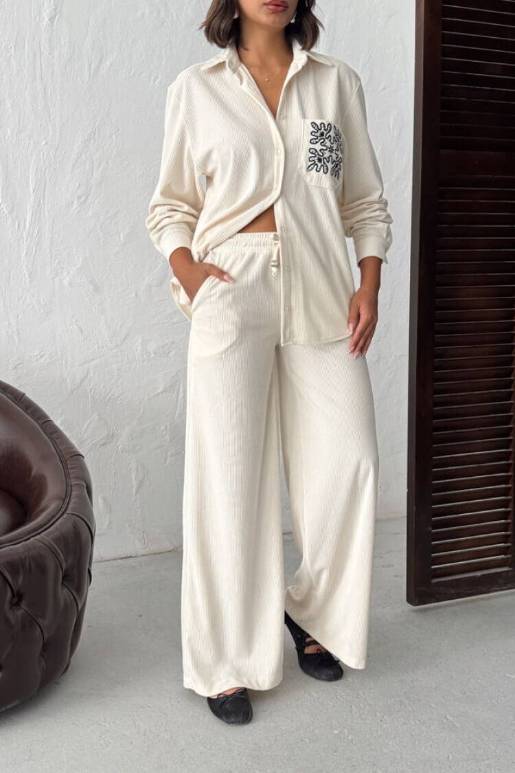 Beige Palazzo Pants With Wide Leg And Drawstring