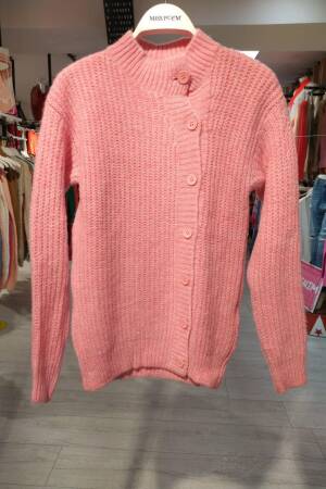 Pink Cardigan With High Neck And Buttoned Closure - Brand: MISS POEM - Women & Kids, Baby Clothes Wholesale - Globality Store