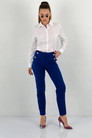 Blue High Waist Cigarette Pants With Flap Pockets - Brand: MISS POEM - Women & Kids, Baby Clothes Wholesale - Globality Store