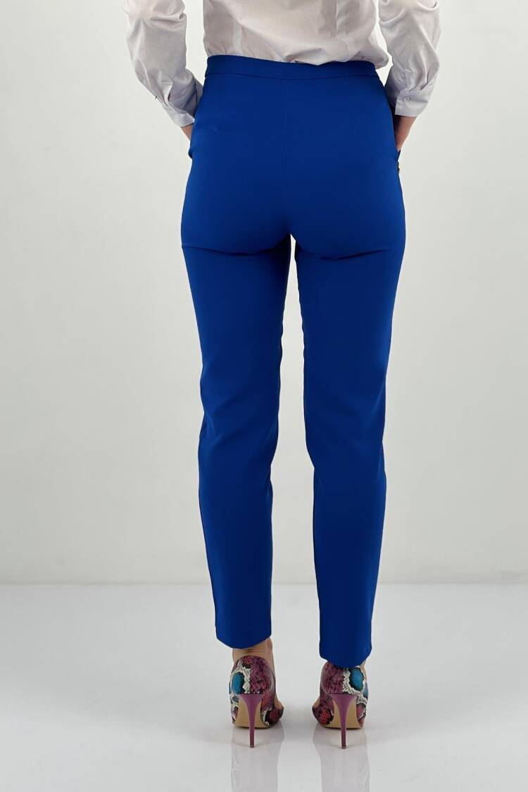 Blue High Waist Cigarette Pants With Flap Pockets