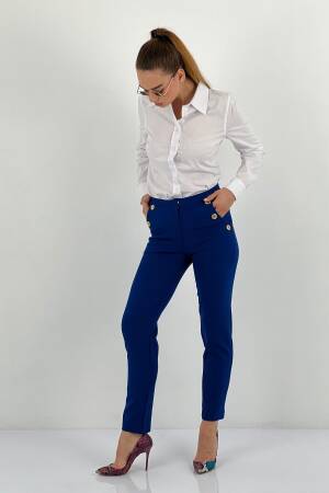 Blue High Waist Cigarette Pants With Flap Pockets - Brand: MISS POEM - Women & Kids, Baby Clothes Wholesale - Globality Store