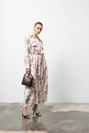 Beige Dress - Elegant Maxi Paisley Shirt For Work & Party - Brand: Cream Rouge - Women & Kids, Baby Clothes Wholesale - Globality Store