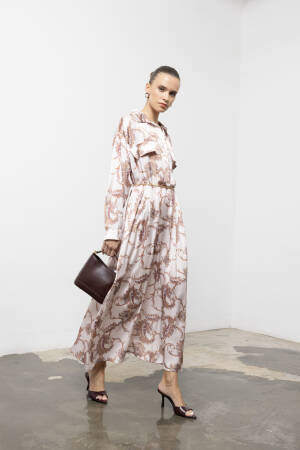 Beige Dress - Elegant Maxi Paisley Shirt For Work & Party - Brand: Cream Rouge - Women & Kids, Baby Clothes Wholesale - Globality Store